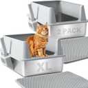 Stainless Steel Litter Box 2 Pack, Large Metal Litter Box with Lid, XL Cat Litter Boxes for Adult/Big Cat, Anti-Urine Leakage, Easy Cleaning, No Smell, Non-Stick, Includes Litter Scoop and Mat