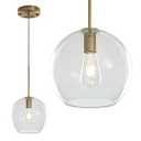 Modern Globe Pendant Light Fixtures, Mid-Century Glass Globe Flush Mount Ceiling Light, Rustic Light Pendant Lights Kitchen Island Dinning Hanging Pendant Light ﻿ (Gold-Clear, 25cm/10”) 