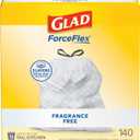 Glad ForceFlex Tall Kitchen Drawstring Trash Bags, 13 Gal, Fragrance Free, 140 Ct 