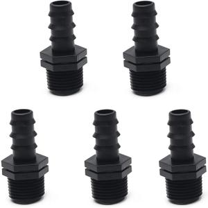 MroMax 5Pcs Drip Irrigation Fittings 3/4" Male Thread Barbed Pipe Connectors External Socket Hose Fitting for Garden Lawn Agricultural Irrigation System Plastic Black