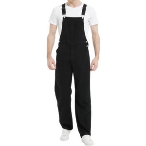 Bib Overalls for Men Denim, Relaxed Fit, Black, XL