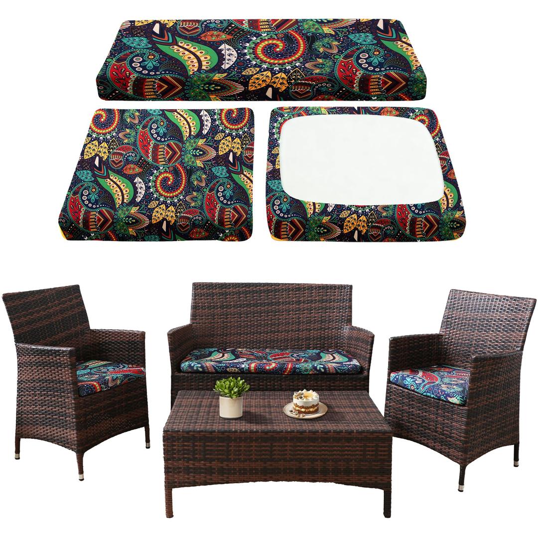 SUKAIKEQA Waterproof 3-Piece Patio Sofa Cushion Cover Set - Replacement Covers for Outdoor Wicker Furniture, Bench & Seat Cushions with 4pcs Throw Pillow Cover