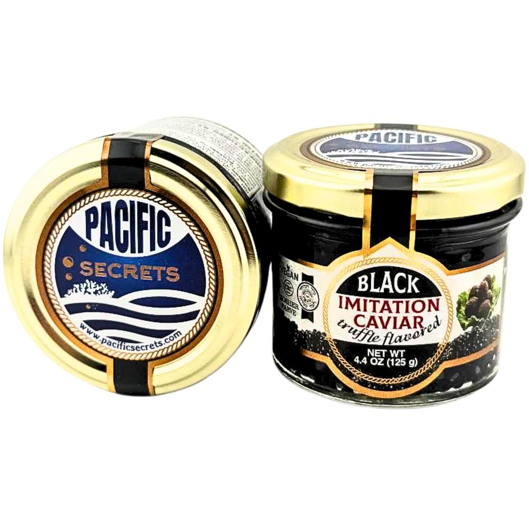 Pacific Secrets Truffle Vegan Black Caviar | Seaweed | No-Fish | Kosher | 4.4 oz Glass Jar