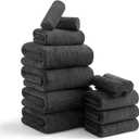 Luxury Bath Towels Set - 12 Piece (4 Large Bath Towels,4 Hand Towels,4 Washcloths), 100% Microfiber,Extra Absorbent Super Soft & Quick Dry,Complete Family Pack for Bathroom Gym Pool,Black