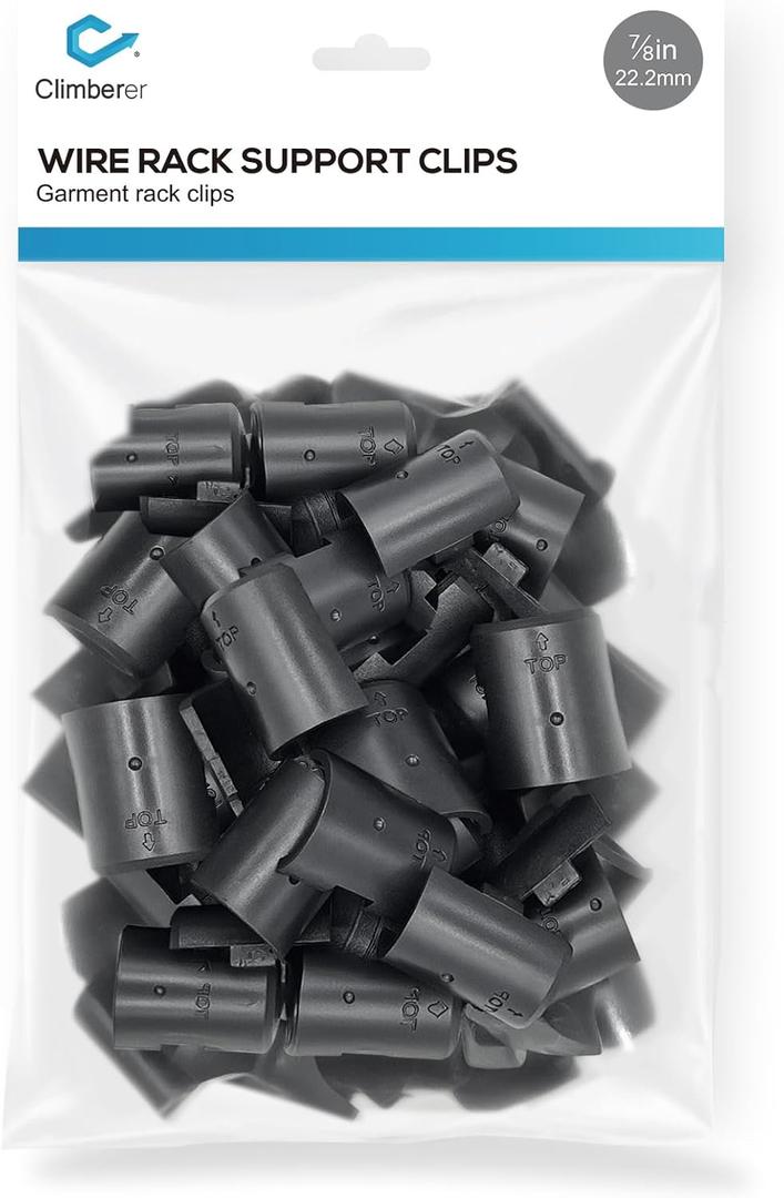 20 Pairs of 7/ 8-Inch（22.2mm）Wire Shelf Clips for Metal Shelving & Garment Racks – Plastic Locking Clips, Adjustable Layer Spacers (Black, 7/ 8)