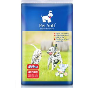 Pet Soft Doggie Diapers - Disposable Dog Diapers for Female in Heat Period or Urine Incontinence, Puppy & Cat Diapers Ultra Absorbent 12pcs Medium