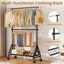 Double Rods Clothing Rack, Heavy Duty Clothes Rack for Hanging Clothes Load 560LBS, Metal Rolling Garment Racks with Wheels, Freestanding Clothes Hanging Racks, Black