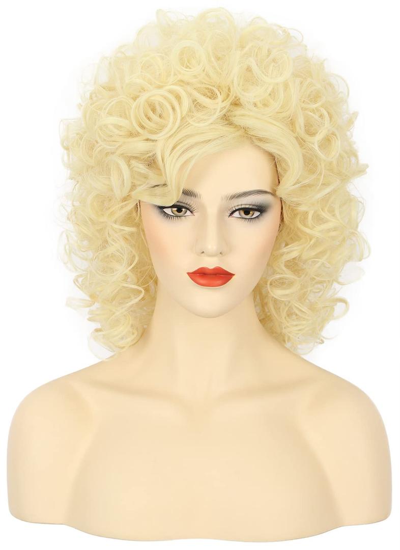 karlery Women Long Big Blonde Wave Curly Wig Retro Singer Cosplay Wig for Halloween Party Fashion Costume