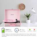 Pink Vinyl Record Player 3 Speeds Portable Suitcase Turntable with Built-in Dual Speakers, Bluetooth Gramophone with Built-in Battery 3.5mm Aux Input/RCA Output