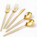 Rubtlamp 90Pcs Gold Plastic Silverware, Gold Disposable Utensils, Hammered Plastic Silverware, Gold Plastic Forks And Spoons Set Include 30 Forks, 30 Knives,30 Spoons For Daily Use