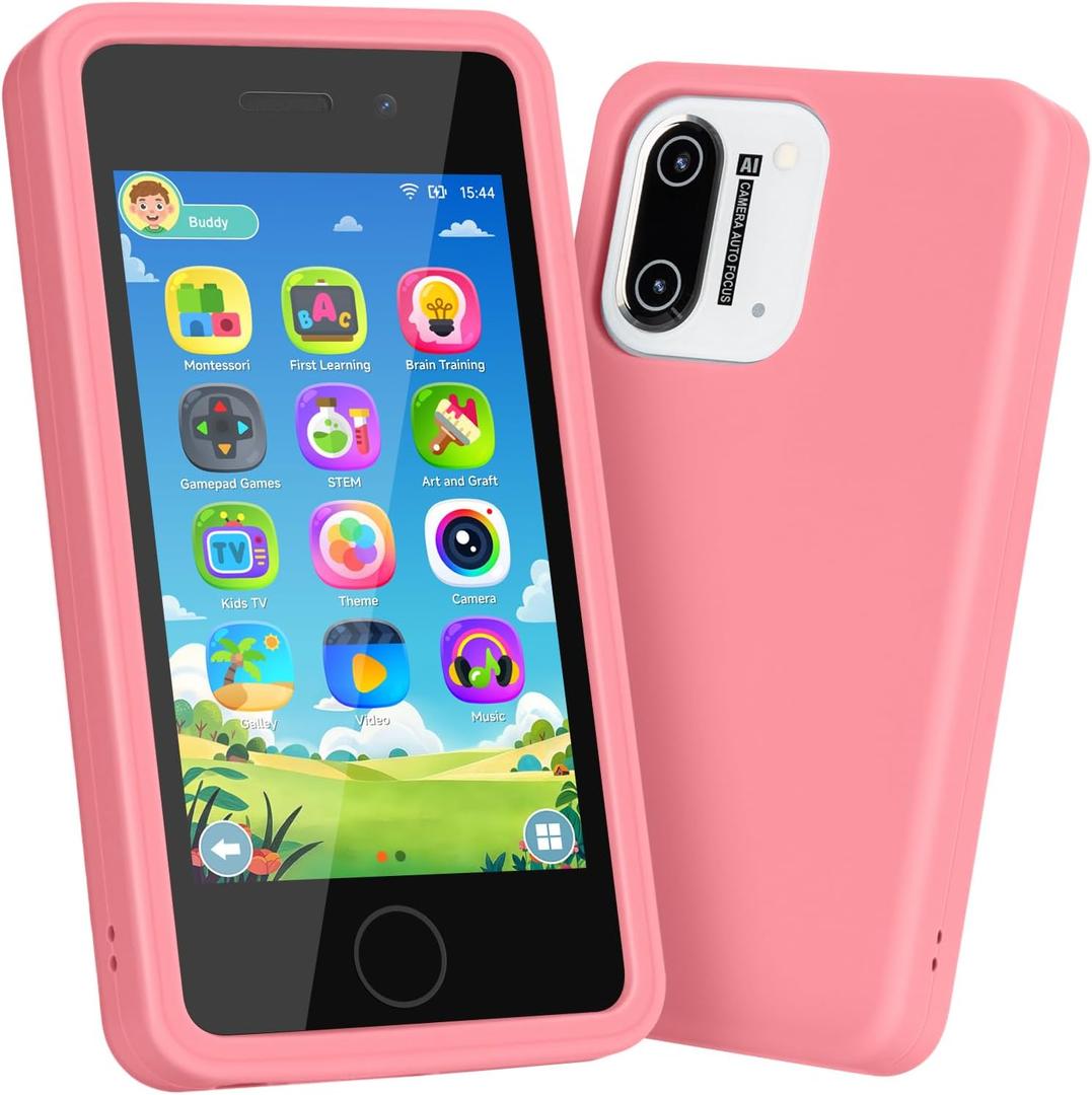 3.97" Touchscreen Kids Toys Smart Phone, Kids Phone with Games & Dual Camera, Toddler Toys Phone, Boys and Girls Learning Toy Phone for 39 Years Old (Pink)