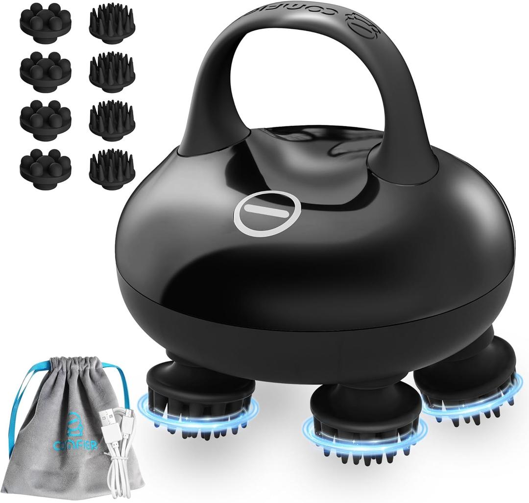 COMFIER Cordless Head Massager Scalp Massager Hair Growth with 3 kneading Modes,Waterproof Hair Massage with 8 Claws for Deep Cleansing,Body Cat Head Scratcher,Gift for Women,Men (Black)
