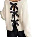 SOLY HUX Women's Sweaters Bowknot Backless Long Sleeve Knit Pullover Tops Fall Clothes Apricot Bows Medium