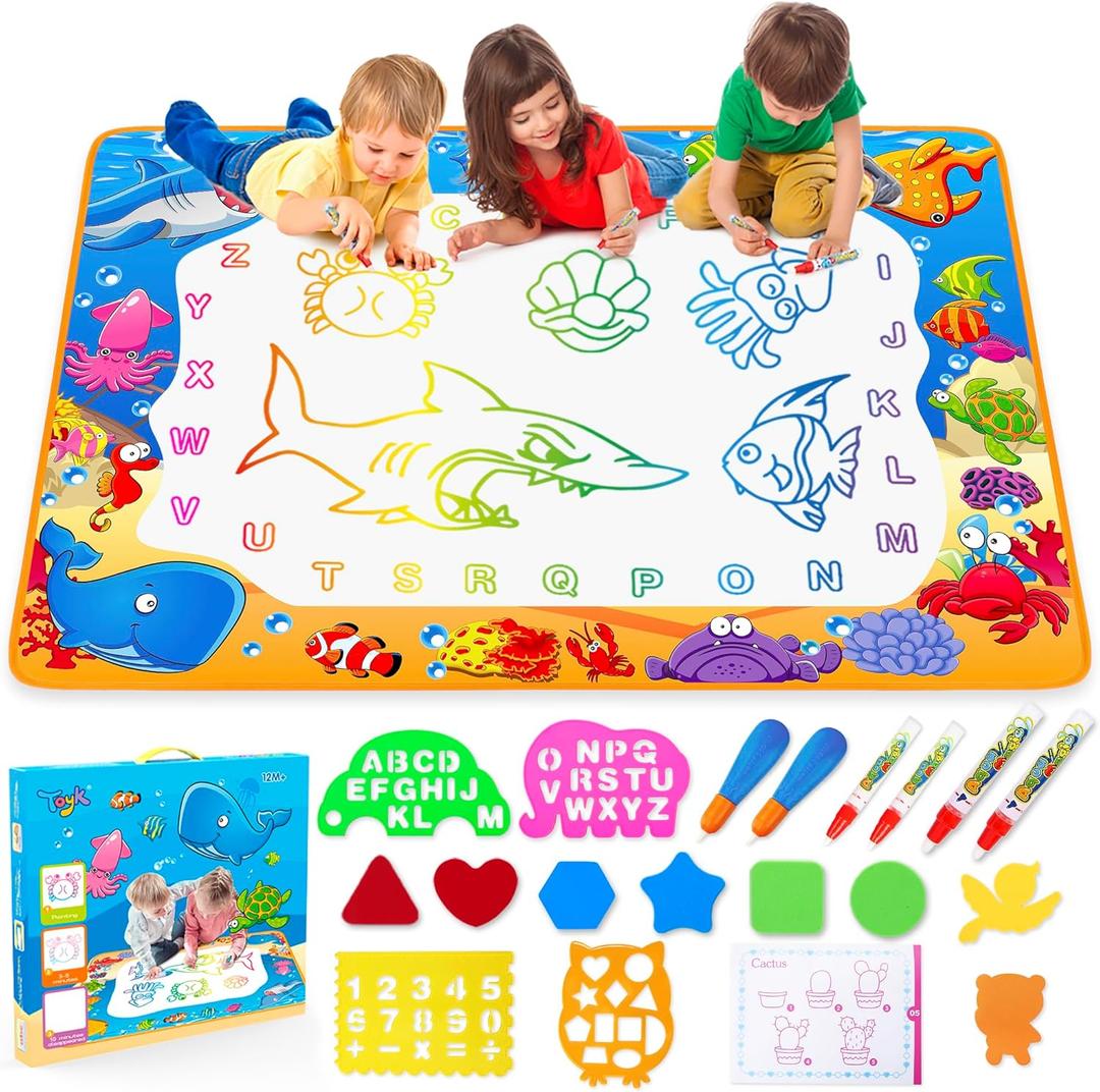 Water Doodle Mat - Kids Painting Writing Color Doodle Drawing Mat Toy Bring Magic Pens Educational Toys for Age 2 3 4 5 6 7 Year Old Girls Boys Age Toddler Gift (Ocean)