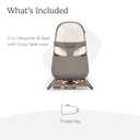 UPPAbaby Mira Bouncer/Portable 2-in-1 Bouncer + Seat Grows with Your Baby/GREENGuard Gold, JPMA + FSC Certified/Cozy Seat Liner + Storage Bag Included/Wells (Taupe Mlange/Black Chrome/Walnut Wood)