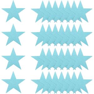 MECCANIXITY 48 Pcs Glitter Stars Cutouts Decoration, 6" Paper Star Confetti Cutouts Stars Shiny for Bulletin Board Wall Classroom Party Supplies, Light Blue