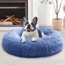 JOLLYVOGUE Calming Dog Bed Medium Size Dog, Anti-Anxiety Donut Medium Pet Bed, 31 inches Fluffy Faux Fur Round Cat Bed, Fits up to 45 lbs Pets (Navy Blue)