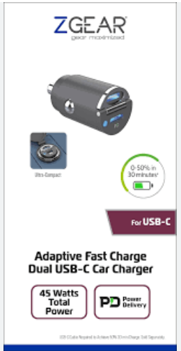 Zgear 45 Watt Dual USB-C Car Charger