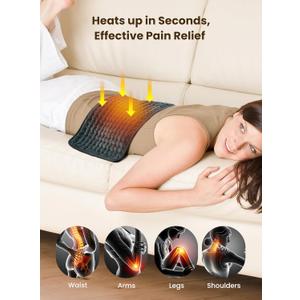 Heating Pad for Back Pain and Period Cramps, FSA HSA Eligible, 12"x 24" Large Electric Heating Pad for Cramps, Muscle Aches, Arthritis, Shoulder, 2H Auto Shut Off, Machine Washable, Moist and Dry 