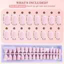 2 x Press on Nails, 256pcs Pink French Tip Press on Nails, Short Almond French Soft Gel Nail Tips, No Need to File Tips Pre-lasting, Acrylic Fake Nails for Women Nail Art DIY 16 Sizes