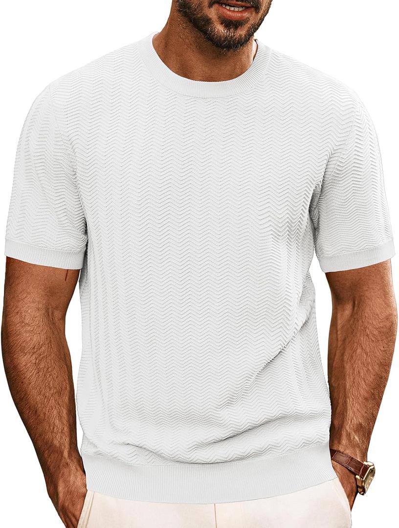 PJ PAUL JONES Men's T-Shirts Crewneck Short Sleeve Tee Textured Knit Pullover Tops White L