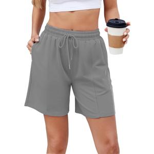 Womens Lounge Bermuda Shorts Knee Length High Waited Active Shorts Solid Color Sweat Shorts Long Shorts Pure Grey Small