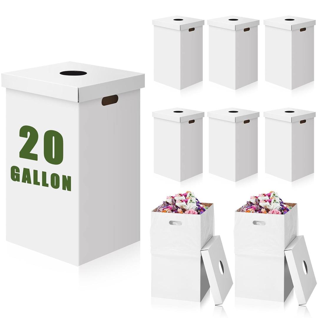 10 Pack 20 Gallon Corrugated Cardboard Trash Cans with lid Bulk for Events Parties Disposable and Reusable Cans Bottle Recycling Bins with 20 Garbage Bags Garbage Boxes for Outdoor Events