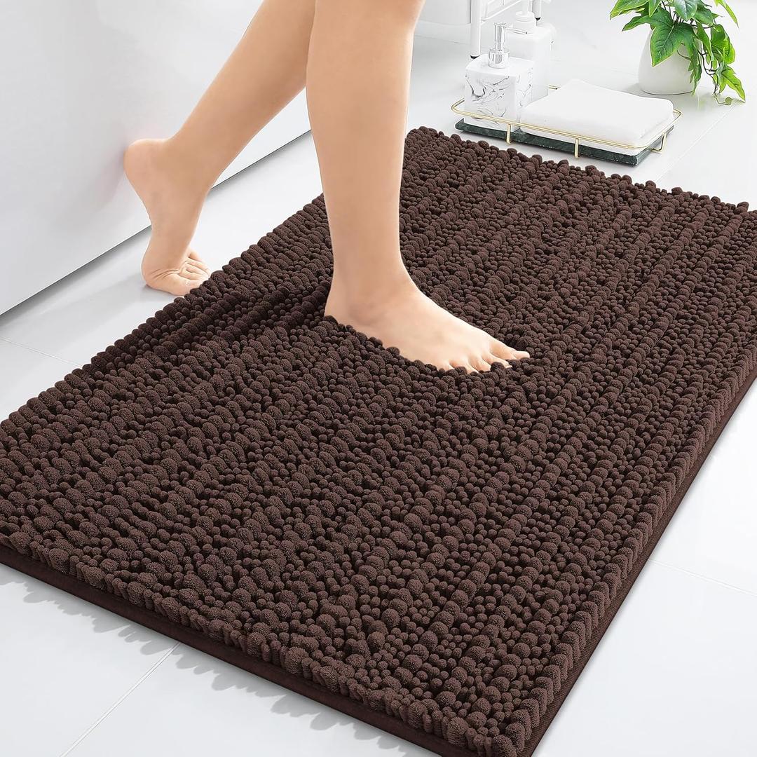 Arotive Luxury Chenille Bathroom Rug Mat, Extra Soft Thick Absorbent Shaggy Bath Rugs, Non-Slip Machine Wash Dry, Plush Bath Mats for Bathroom, Shower and Tub, 24x16, Brown (24" x 16")