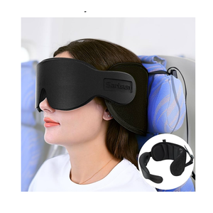 Travel Pillow for Airplanes, Airplane Pillow with 3D Eye Mask for Sleeping, 360° Support Headrest for Long Flight, Road Trip, Stop Bobblehead Travel Essential Airplane Sleep Head Strap, Blue