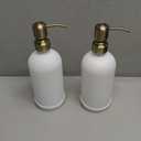 Vine Creations White Glass Soap Dispenser, 2 Pack Kitchen Soap Dispenser Set with Stainless Steel Pump, 16 oz Dish Soap and Hand Soap Dispensers for Bathroom with Waterproof Labels (Matte White Bottle / Brushed Brass Pump)