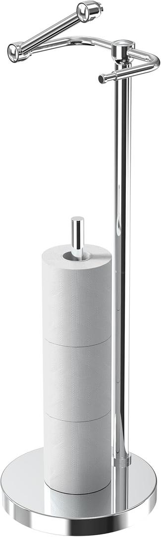 RARXTR Toilet Paper Holder Stand, Post Pivoting Design Free Standing Toilet Paper Holder with Storage for 4 Rolls, SUS304 Stainless Steel Tissue Holder with Reserve, Heavy-Duty Base (Chrome)
