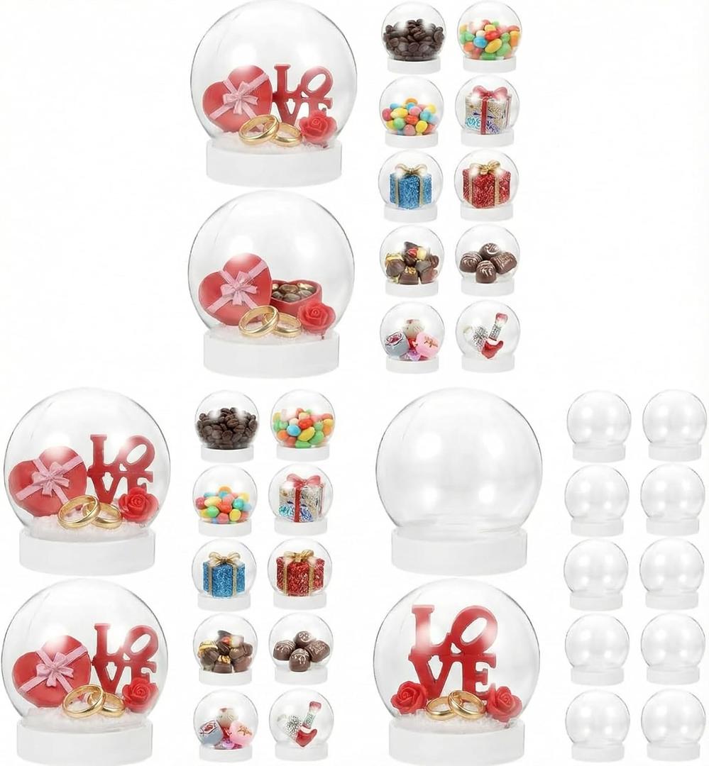 36 Pcs DIY Snow Globe Kit, Clear Plastic Water Globes for Bulk Cap Crafts Valentine Winter Holiday, Empty Decoration Christmas Home Party Supplies Kids, Adults