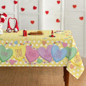 Horaldaily Valentine Tablecloth 6084 Inch Rectangular, Candy Love Hearts Dots Yellow Washable Table Cover for Party Picnic Dinner Decor