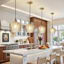 Amber Glass Pendant Lights Kitchen Island 2 Pack Gold Hanging Ceiling Light, 9.45 inch