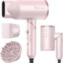ANNLARY Pink Hair Dryer with Comb | 1800W Blow Dryer with Diffuser for Curly Hair | Plasma Ionic Hairdryer for Frizz Control | Foldable & Protable Design for Travel | 6.5 ft ALCI Cord for Women and Men