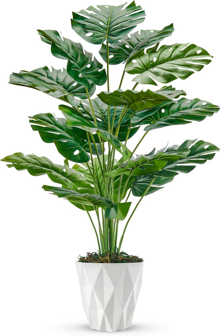 Der Rose 28" Fake Plants Large Artificial Monstera Faux Plants Indoor with White Pot for Home Office Living Room Decor