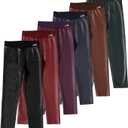 6 Pack Girls Leggings Faux Leather Legging for Girls High Waisted Stretch Pants Kids PU Leather Pants Tight (M)