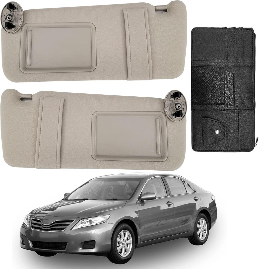 Fit for Toyota Camry Sun Visor Replacement, fit for 2007 2008 2009 2010 2011 Toyota Camry and Hybrid Without Light, Driver&Passenger Side, 74320-06780-E0 74310-06750-E0(2PCS-Beige)