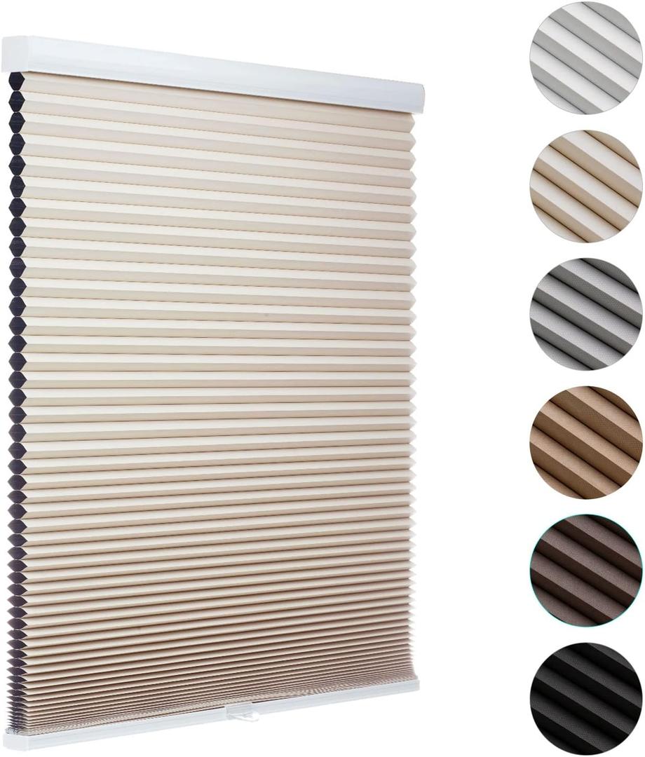 MYshade Blackout Cordless Cellular Shades Honeycomb Shade for Indoor Windows Room Darkening Blinds for Home Office Pull Down Window Shades Easy to Install 30 inch Wide, H72 Beige Pleated Shade