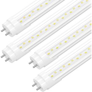 4-Pack T8 LED 4FT Type B Light Bulbs, Ballast Bypass, 4 Foot LED Tube Lights Replacement, 24W 3120LM 6500K for G13, Double Row Lamp Beads, ETL Listed, Dual-Ended, Clear Cover