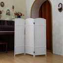 Compact 3 Panel Short Room Divider, 47.2 Inch Tall Double-Sided Rattan Folding Screen for Home & Office,White