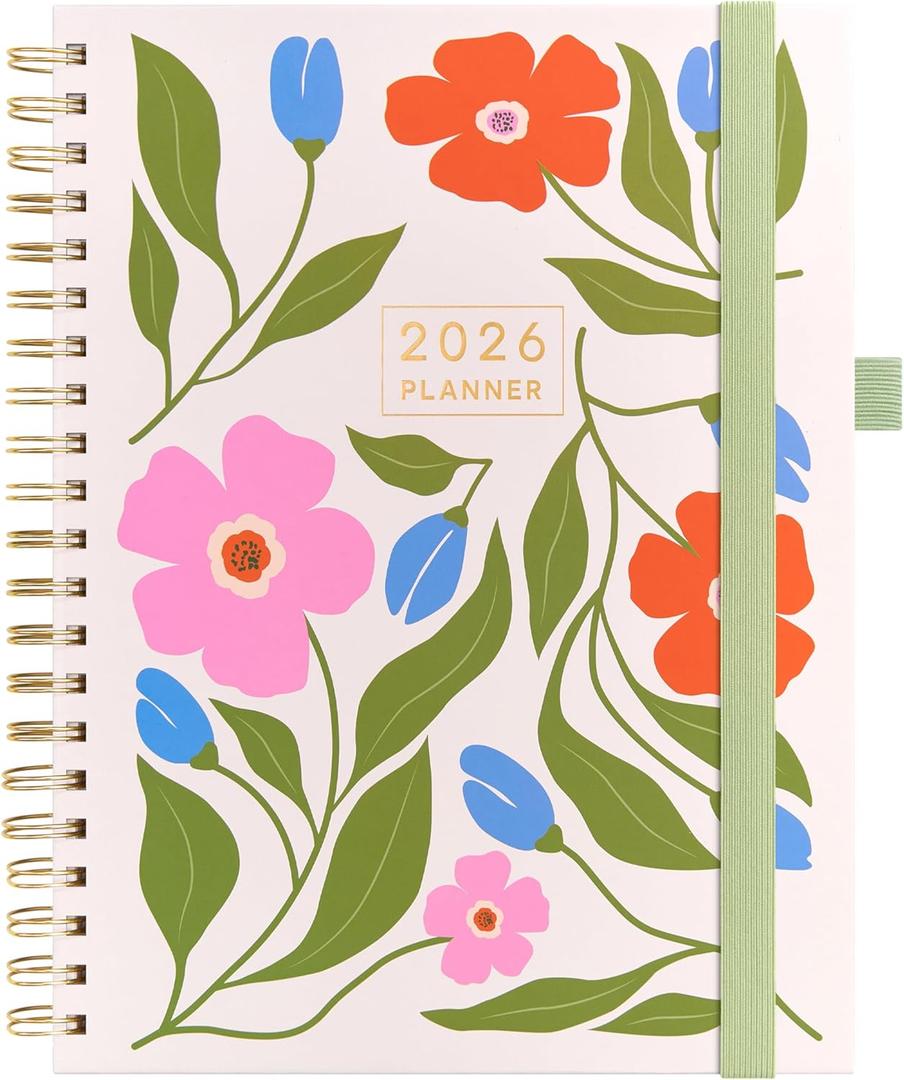 And Per Se 2026 Planner with Pattern, A4 Size-Daily, Weekly & 18-Monthly Planner, Daily Schedule, Monthly Tabs, 100 GSM Thick Paper(Botanical Floral) (Flower02)