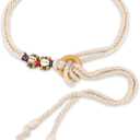 Rope Belts For Women,Women Tassel Braided Waist Belt,Tassel Waist Belts With Wooden Beads Waist Belt Rope Chain,Trendy Thin Belts White Thin Woven Waist Belts For Dresses Skirts Tunics