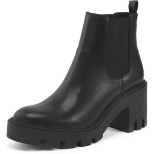 REDTOP Women's Chelsea Boots Fashion Platform High Heel Ankle Booties Round Toe Casual Elastic Chunky Block Heel Boots Black Size 7.5