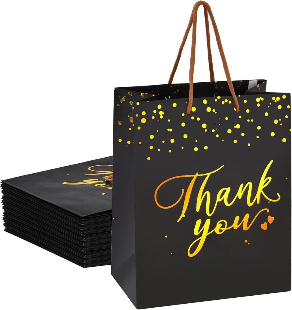 COGLARING thank You Bags, 20Pcs Medium Gift Bags 10x8x4.8 Inch, Black and Gold Paper Gift Bags with Handles for Weddings, Bridal Shower, Retail Gifts