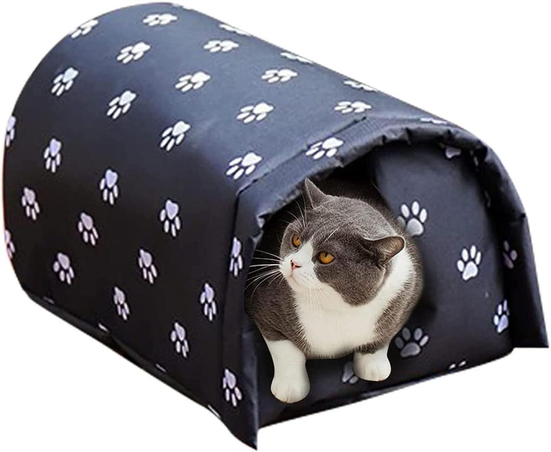 YOMEESOUL Outdoor Feral Cat House Winter, Weatherproof Waterproof Rainproof Foldable Cotton Filled Thicken Stray Feral Cats Dogs Tent Shelter Home Keep Warm Outdoor Indoor Garden (Large - 3 Cats)