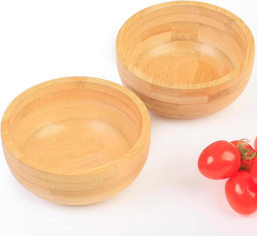 Soup Bowls Set of 2 for Dessert/Cereal/Pasta/Fruit | Natural Bamboo Serving Bowls for Nuts/Candy/Snacks/Pistachio | Charcuterie Accessories for Dipping/Condiments/Sauce | 8.45 oz Capacity (D4.33 x H1.85)
