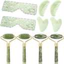 Sliner 10 Pcs Gua Sha Facial Tools Set Jade Eye Mask Scalp Hair Comb Spiked Roller Jade Stone Eye Mask Gua Sha Board White Facial Cooling Set for Spa Relax Alleviate Puffiness Esthetician Supplies