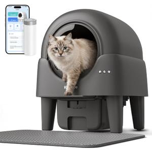 Kveode Self Cleaning Cat Litter Box, 90L Large Capacity for Cats 2.2-15 lbs, APP Control with Smart Safety Sensors, Quiet Operation, Easy Clean Detachable Globe, Milky White