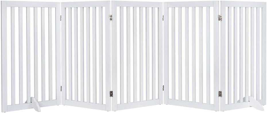 unipaws 36H Free Standing Pet Gate for Dog and Cat, Tall Wooden Dog Gates for Doorway, Stairs, Doggy Room Divider, Foldable Pet Fence for The House, Expandable Doggy Barrier, Indoor Use, White